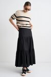 Blazing Black Tiered Linen Midi Skirt