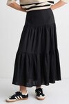 Blazing Black Tiered Linen Midi Skirt