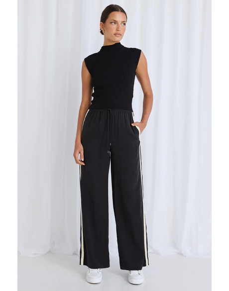 Townie Black Stripe Side Tape Wide Leg Pants