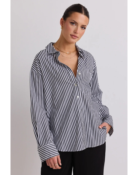 You Got This Black Stripe Poplin Oversized Shirt