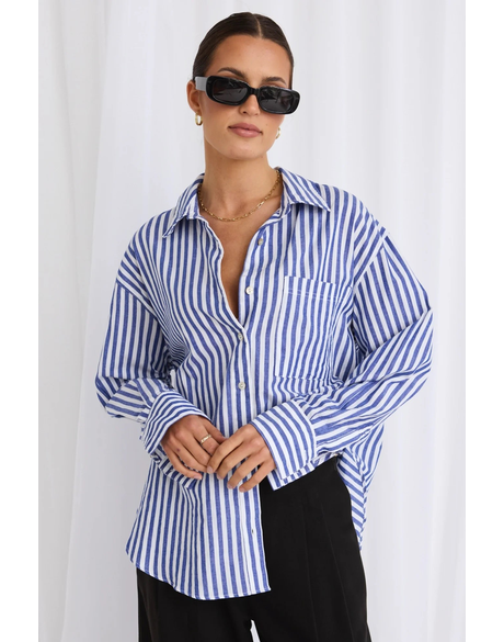 You Got This Blue Stripe Cotton Oversized Shirt