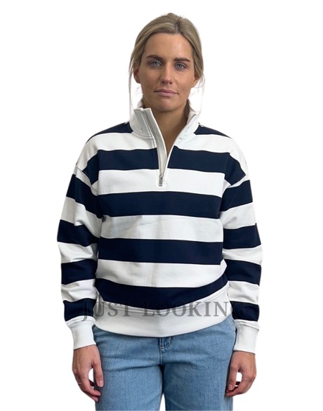 Australian Good Earth Cotton Stripe Zip Collar Sweat