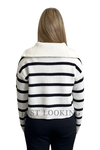 Organically Grown Cotton Blend Stripe Zip Neck Rib Knit