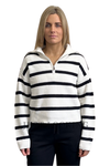 Organically Grown Cotton Blend Stripe Zip Neck Rib Knit