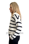 Organically Grown Cotton Blend Stripe Zip Neck Rib Knit