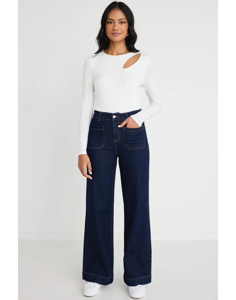 Zoey Indigo High Rise Wide Leg Pocket Jean