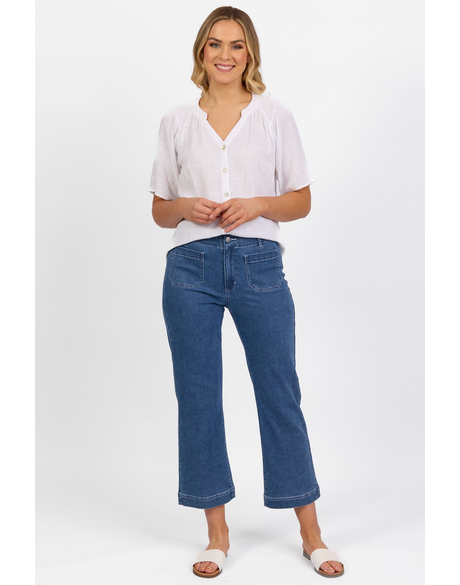 Straight Leg Ankle Grazer Jean with Front Patch Pockets