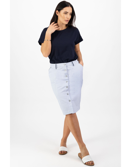 Knee Length Skirt with Contrast Buttons and Trim