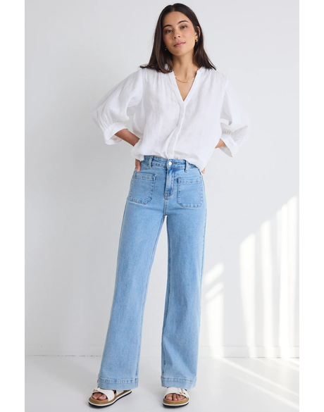 Zoey Light Blue High Rise Wide Leg Pocket Jean