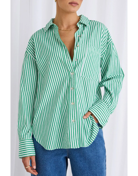 You Got This Green Stripe Poplin Oversized Shirt