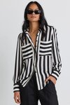 Solidify Black White Stripe Puff Sleeve LS Shirt