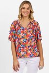 Short Sleeve V Neck Top with Shirred Shoulders 