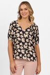 Printed V Neck Top with Floaty Sleeve