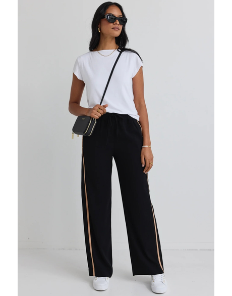 Confidant Black Stripe Leg Crepe Wide Pants 