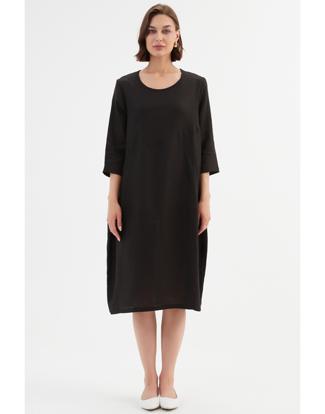 Diagonal Seam Linen Dress