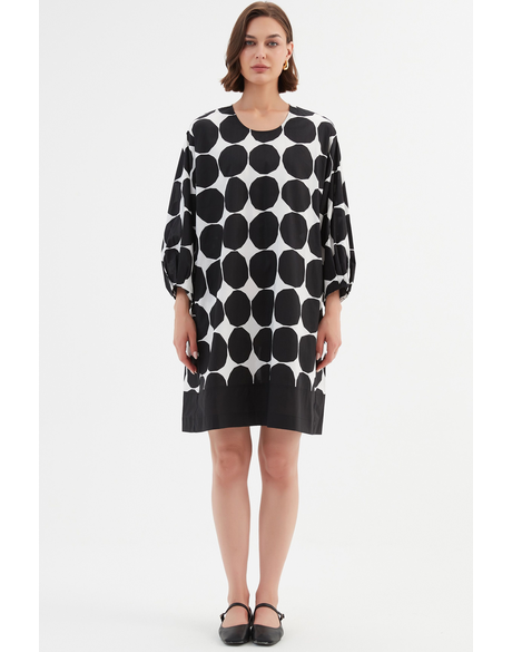 Tuck Cuff Oversized Print Dress