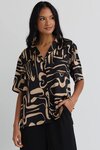 Nostalgia Black Caramel Abstract Neck Short Sleeve Shirt