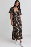 Anticipate Abstract Satin Kimono Bias Maxi Dress