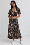 Anticipate Abstract Satin Kimono Bias Maxi Dress