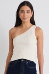 Urban Cream One Shoulder Rib Knit Top 