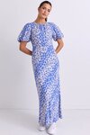 Astrid Blue Floral Puff Sleeve Bias Maxi Dress