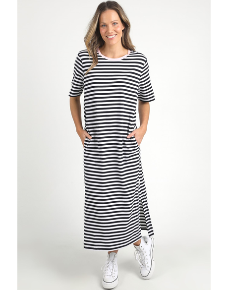 Merry Tee Dress (Stripe w/ Pink Neck Band)