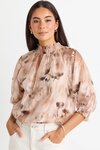 Influential Chocolate Faded Floral Shirred Neck SS Top 