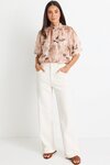 Influential Chocolate Faded Floral Shirred Neck SS Top 