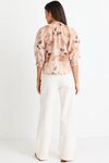 Influential Chocolate Faded Floral Shirred Neck SS Top 