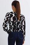 Fabled Black Wave Print Button Front Fitted Long Sleeve Top 