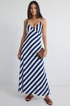 Otherworldly Navy Stripe Bias Slip Midi Dress