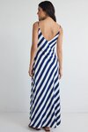 Otherworldly Navy Stripe Bias Slip Midi Dress