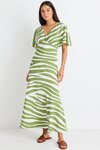 Anticipate Green Zebra Kimono Short Sleeve Bias Maxi Dress