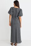 Astrid Black Check Puff Sleeve Bias Maxi Dress