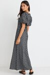 Astrid Black Check Puff Sleeve Bias Maxi Dress