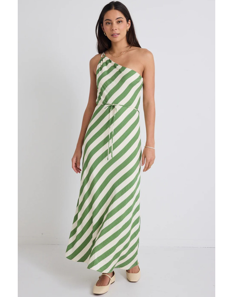 Fame Apple Stripe One Shoulder Bias Slip Dress