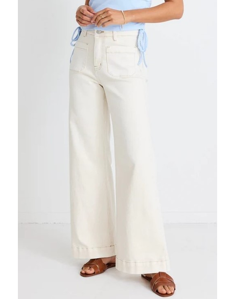 Zoey Ecru High Rise Wide Leg Pocket Jean