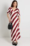 Amora Plum Stripe SS Bias Midi Dress