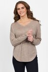 Merino V Neck Top with Button Cuff Detail