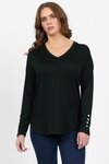 Merino V Neck Top with Button Cuff Detail