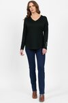 Merino V Neck Top with Button Cuff Detail