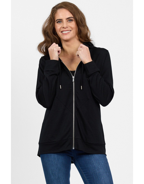 Merino Zip Up Hooded Jacket with Scooped Back Hem