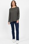 Merino Long Sleeve Top with Back Button Placket (Forest/Twig Stripe)