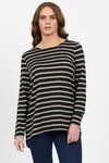 Merino Long Sleeve Top with Back Button Placket (Forest/Twig Stripe)