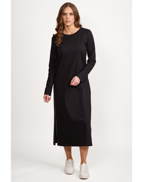 Long Sleeve Knit Dress with Tie Back and Contrast Stitch Detail