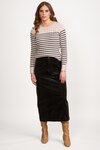 Mid Length Cord Skirt with Front Panel Seams 