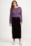 Mid Length Cord Skirt with Front Panel Seams 