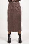 Mid Length Cord Skirt with Front Panel Seams 