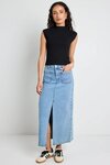 Zoey Sea Blue Pocket Front Denim Midi Skirt