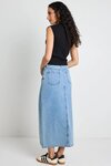 Zoey Sea Blue Pocket Front Denim Midi Skirt